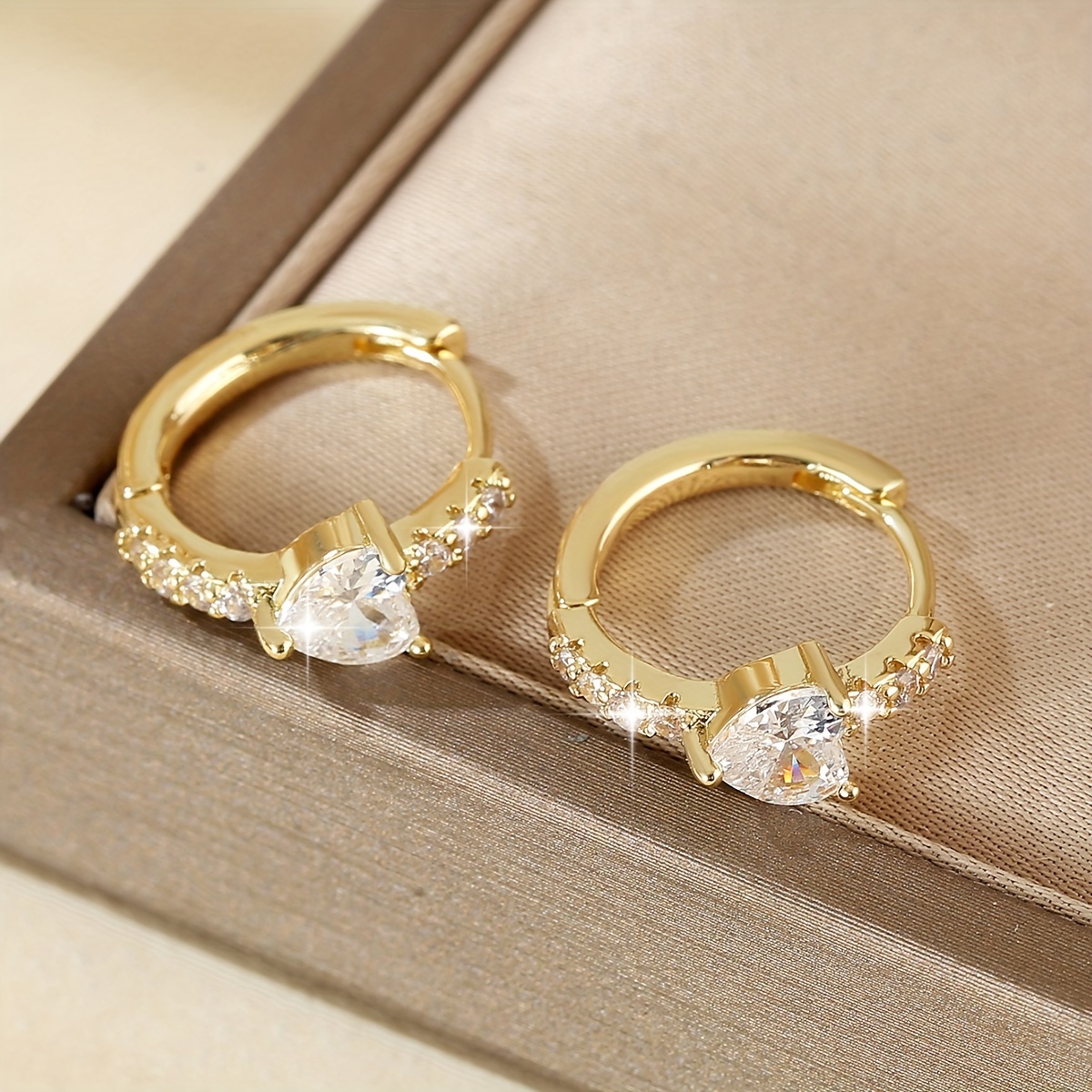 Heart Shaped Hoop Earrings with Cubic Zirconia